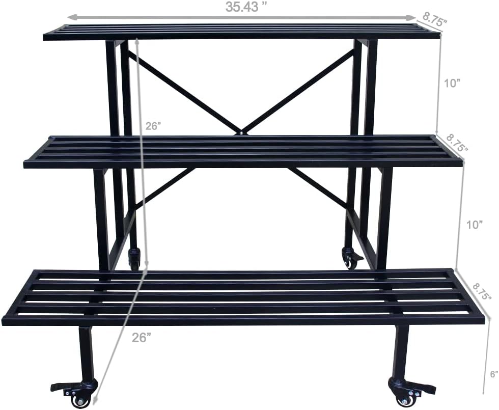 3 Tier Rolling Heavy Duty Metal Plant Stand