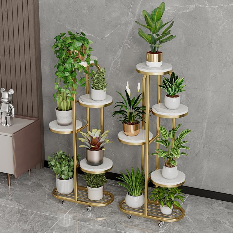 Gold Metal Rolling Multi-Tier Plant Stand