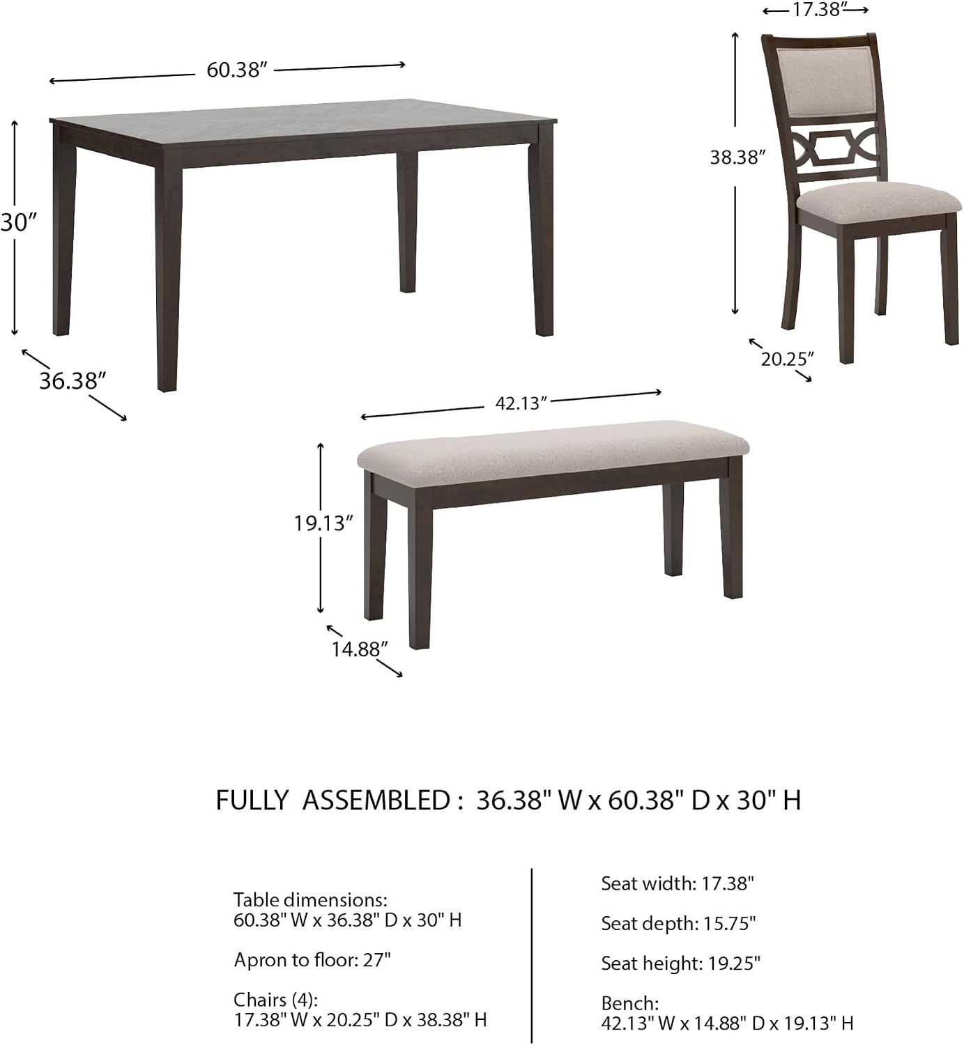 6-Piece Cherry Wood Dining Set with Bench