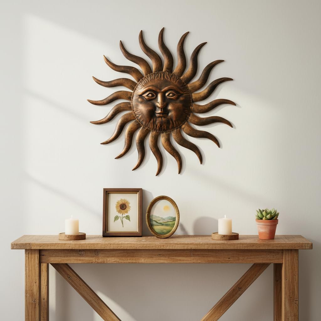 31" Bronze Metal Sun Face Wall Decor