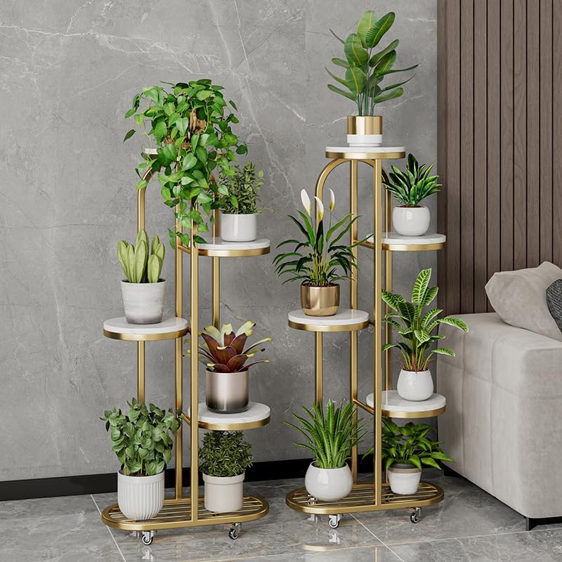 Gold Metal Rolling Multi-Tier Plant Stand