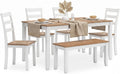 6-Piece White Light Wood Dining Set with Bench