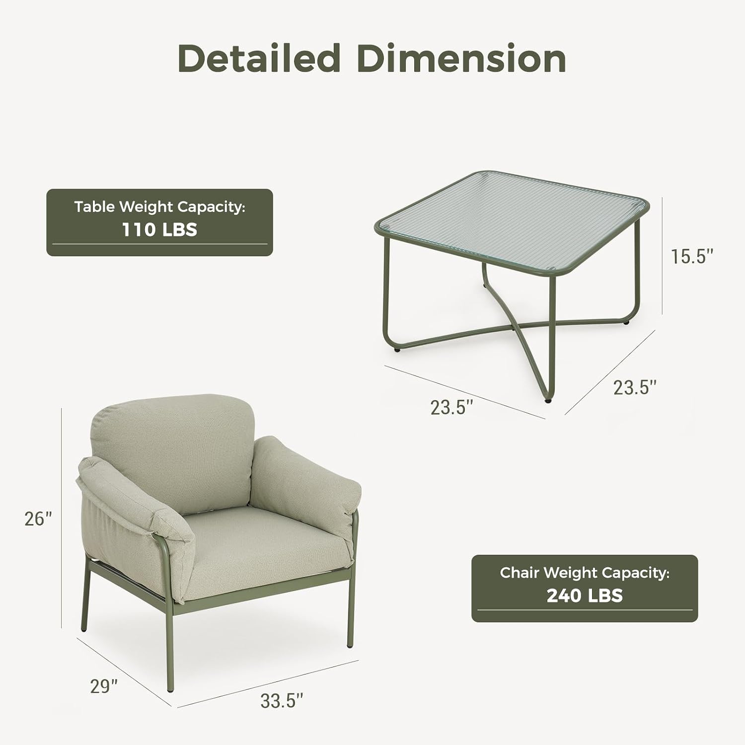 3 Piece Metal Patio Bistro Set With Cushions