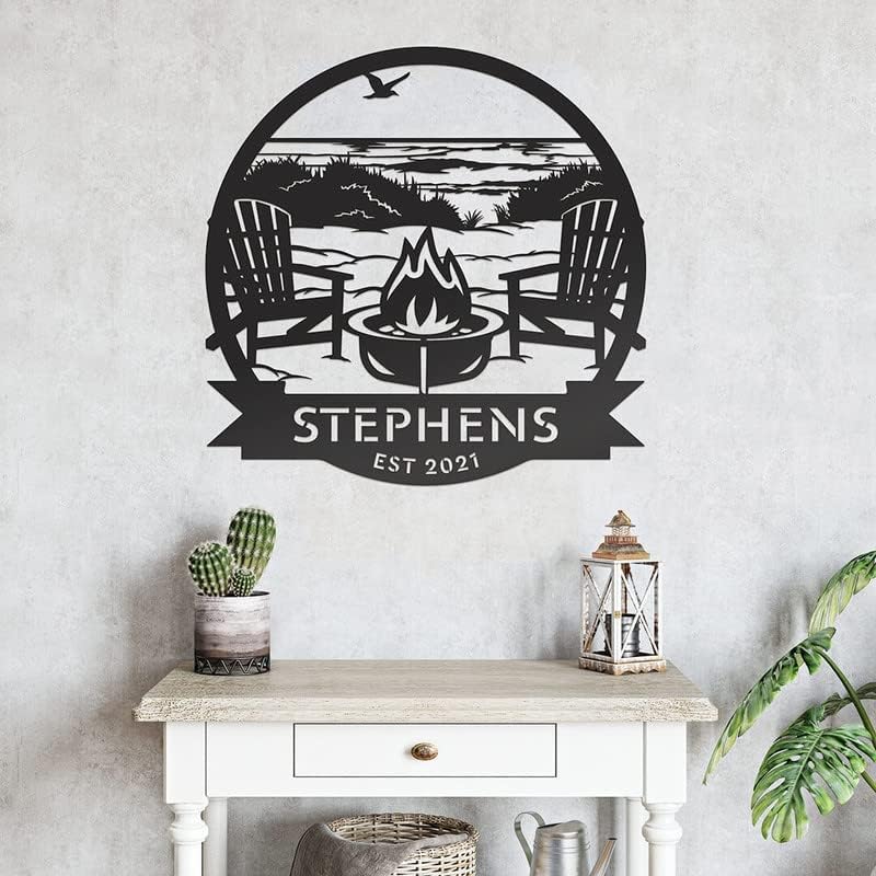 Beach Campfire Metal Monogram Sign