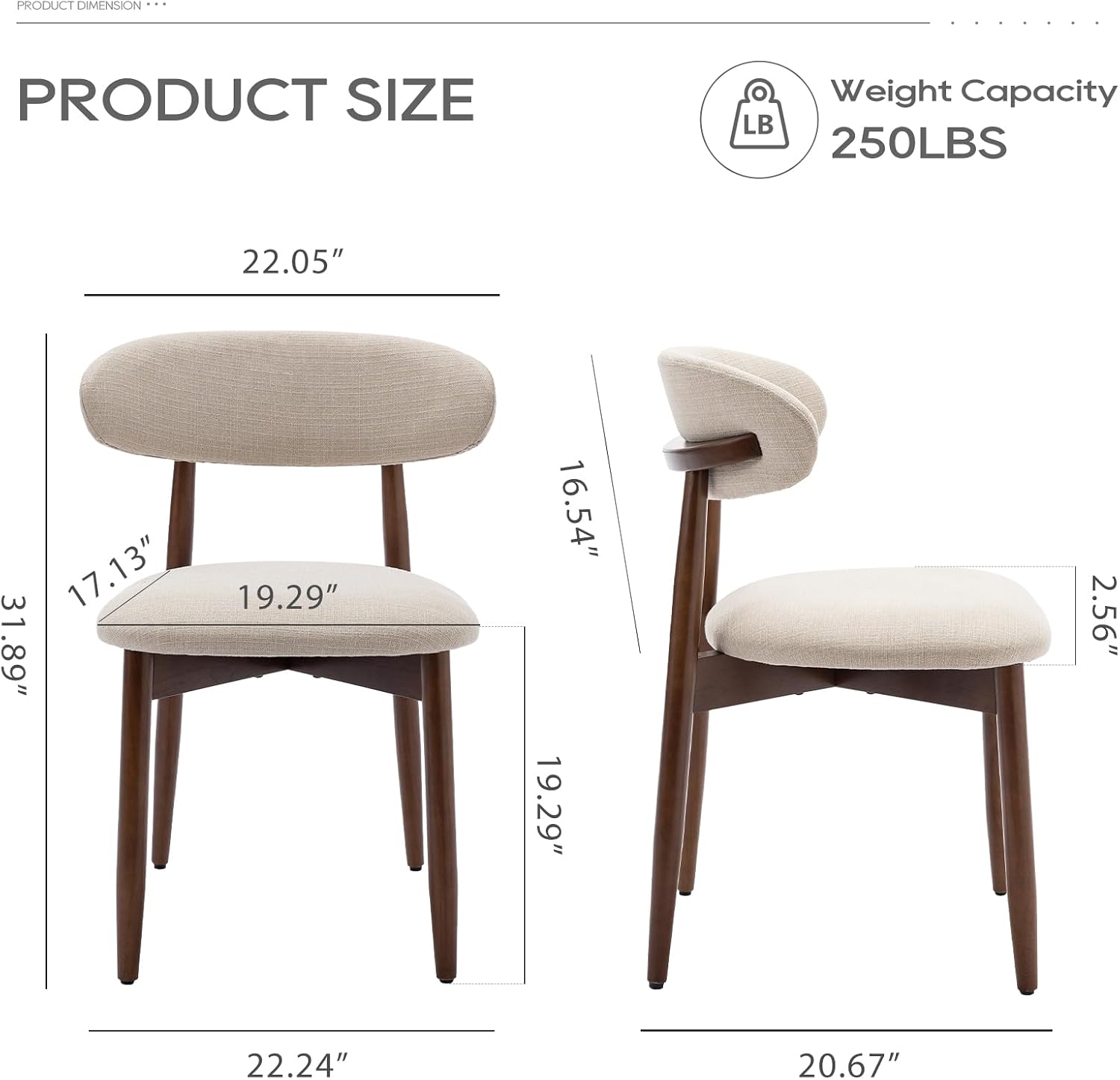 Set of 2 Beige Fabric Dining Chairs
