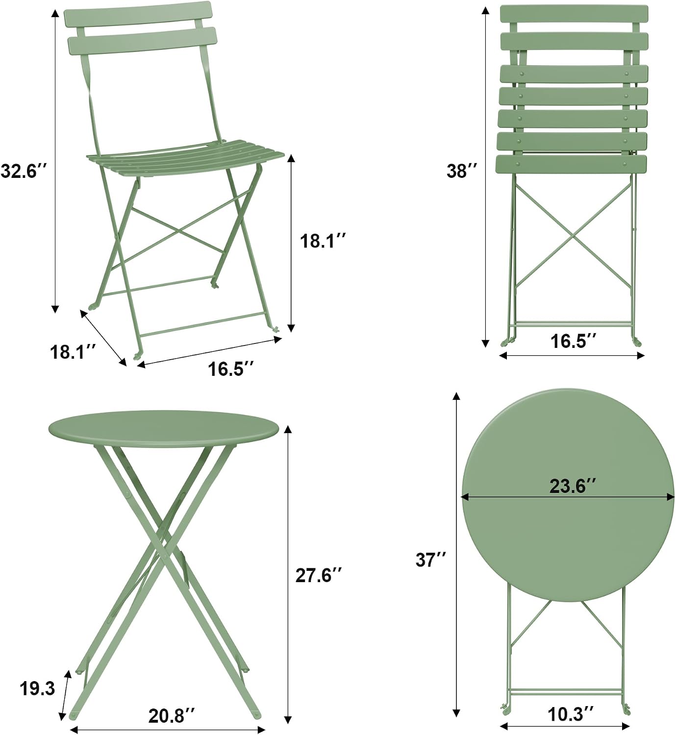 3 Piece Folding Patio Bistro Set