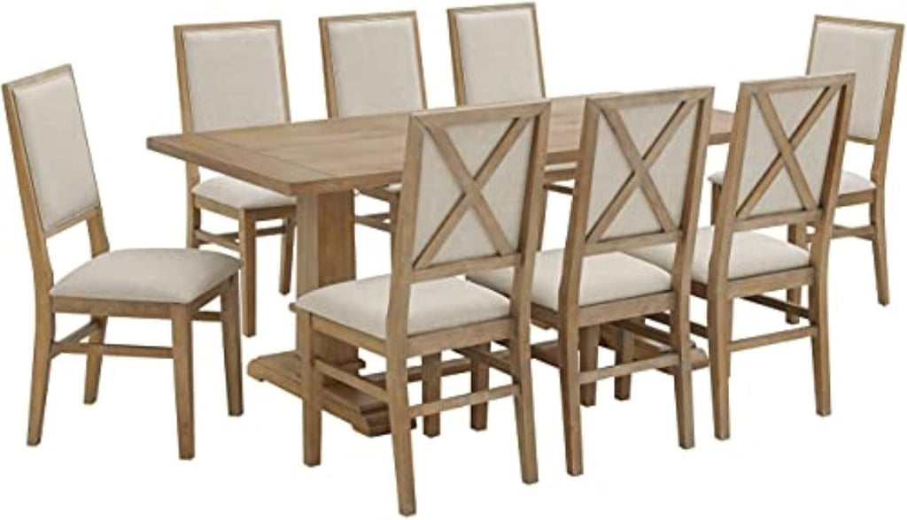 9-Piece Farmhouse Dining Set Rustic Brown & Creme
