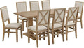 9-Piece Farmhouse Dining Set Rustic Brown & Creme