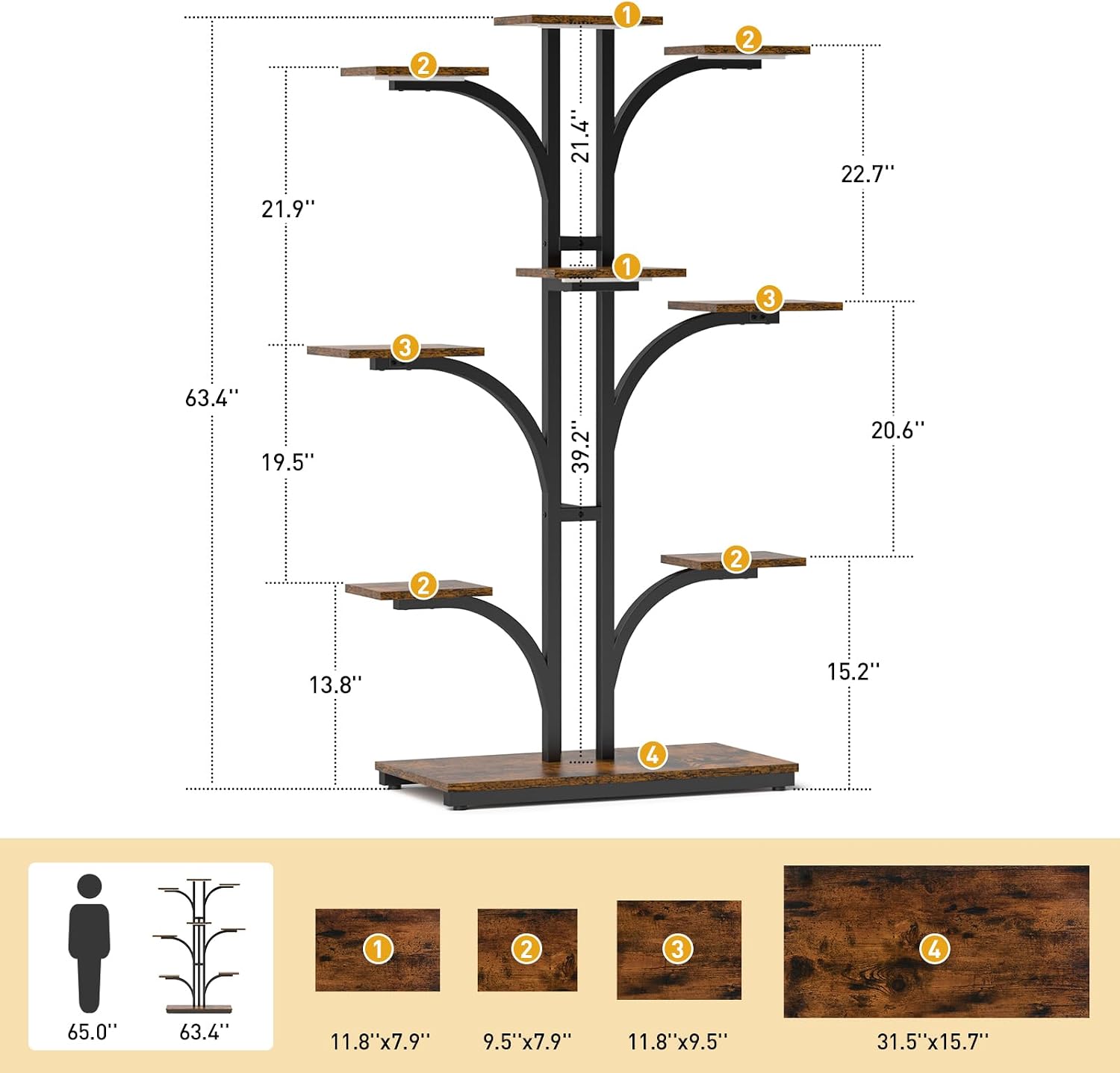64" Tree-Shaped Plant Stand with Grow Lights