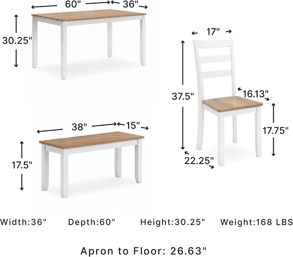 6-Piece White Light Wood Dining Set with Bench