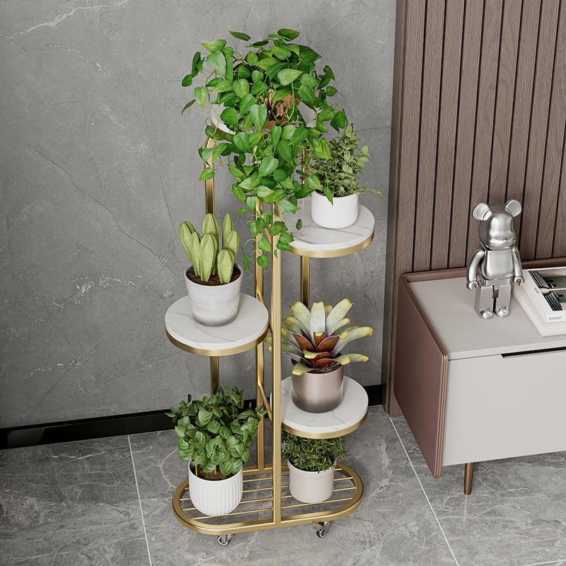 Gold Metal Rolling Multi-Tier Plant Stand