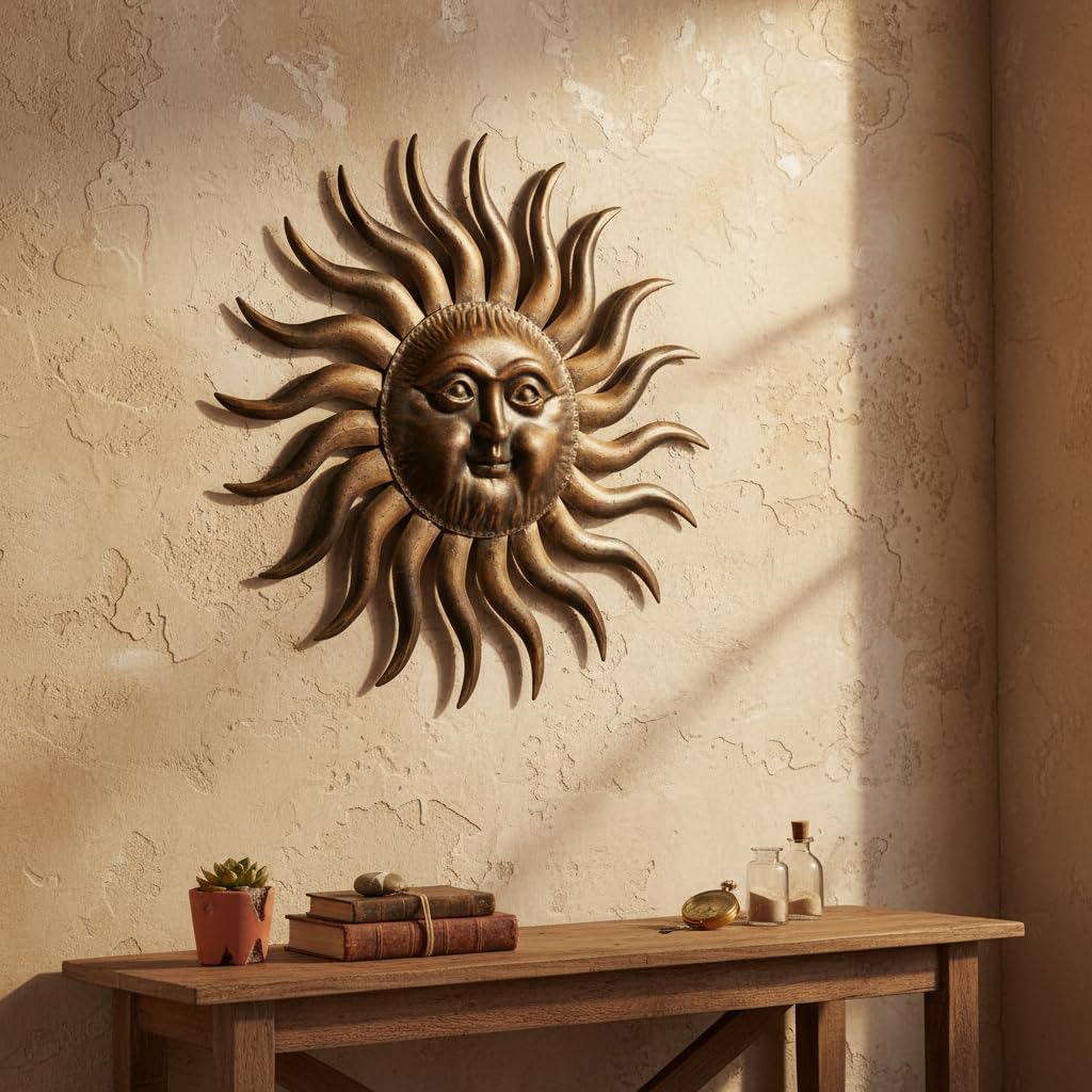 31" Bronze Metal Sun Face Wall Decor