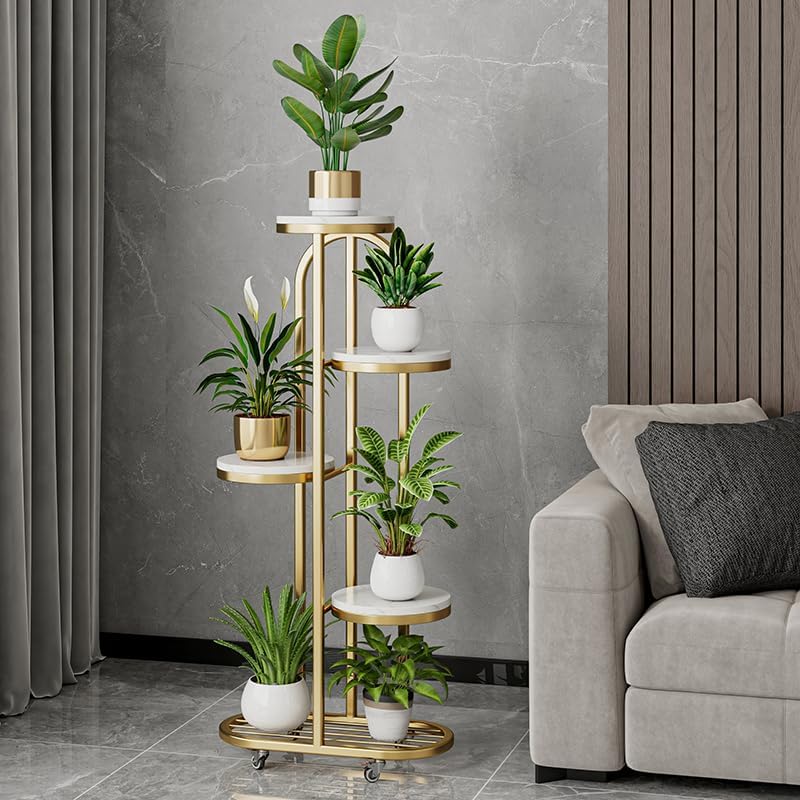 Gold Metal Rolling Multi-Tier Plant Stand