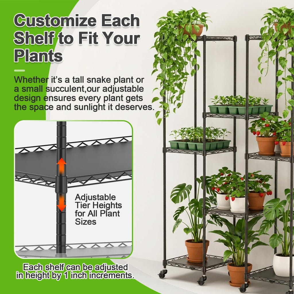 Metal Plant Stand with Grow Lights Black
