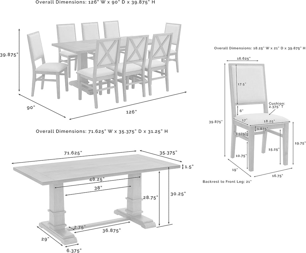 9-Piece Farmhouse Dining Set Rustic Brown & Creme