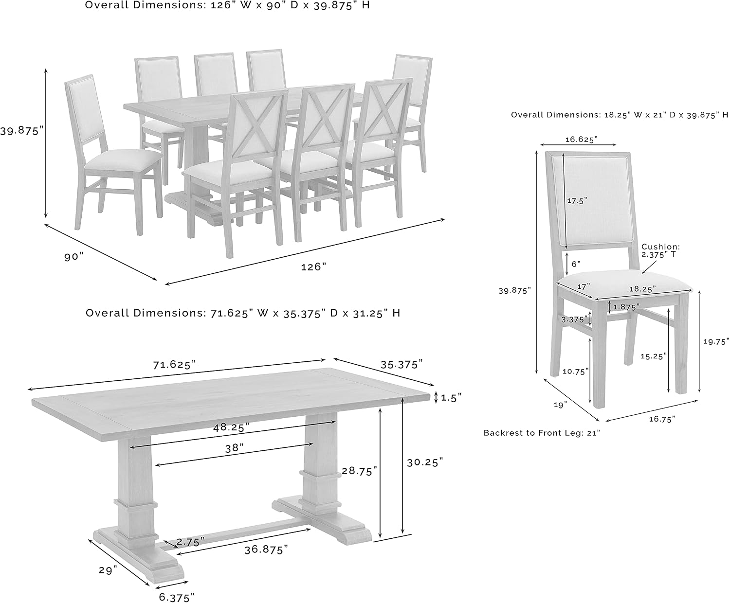 9-Piece Farmhouse Dining Set Rustic Brown & Creme