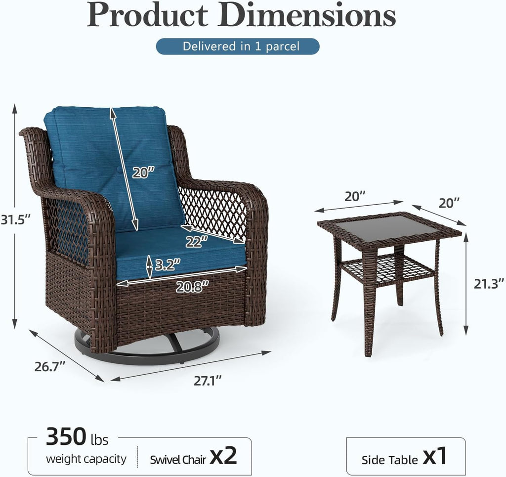 3 Piece Wicker Swivel Bistro Set