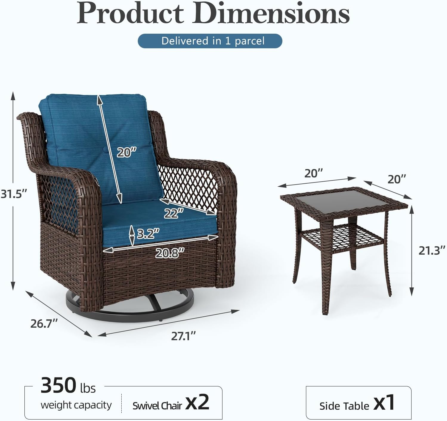 3 Piece Wicker Swivel Bistro Set