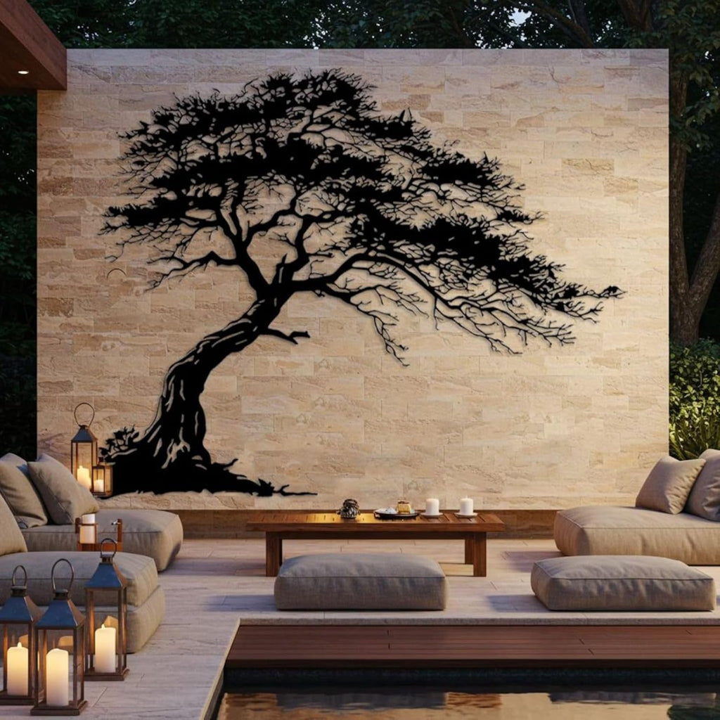 24" Black Bonsai Tree Metal Wall Art