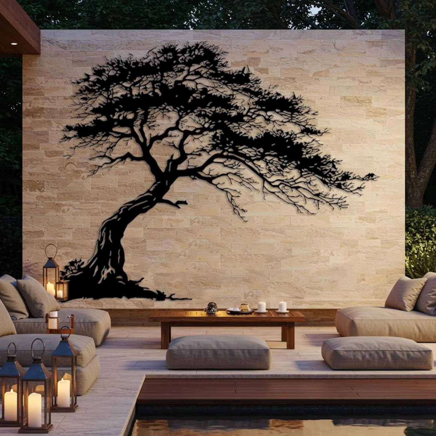 24" Black Bonsai Tree Metal Wall Art