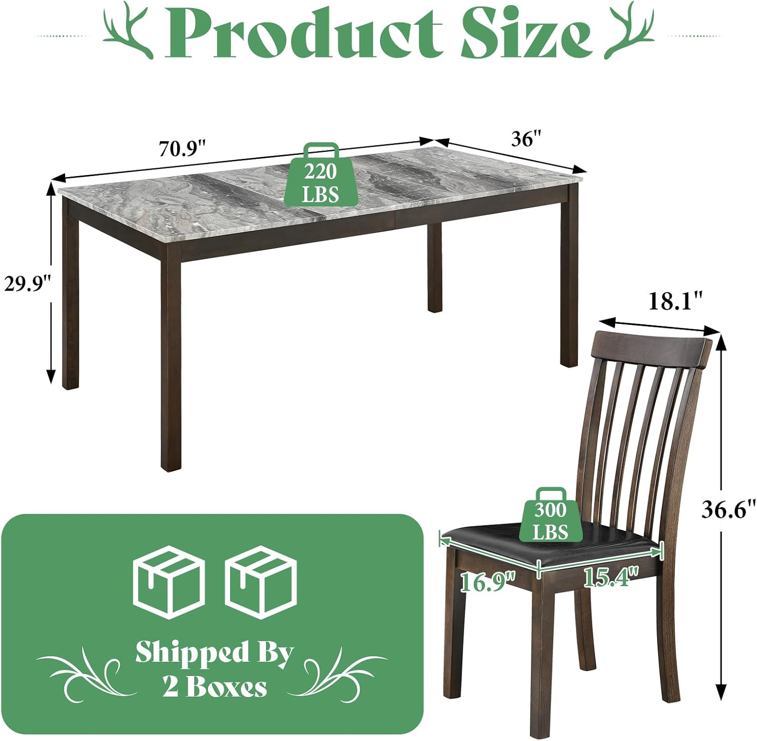 7-Piece Faux Marble Dining Set Dark Brown