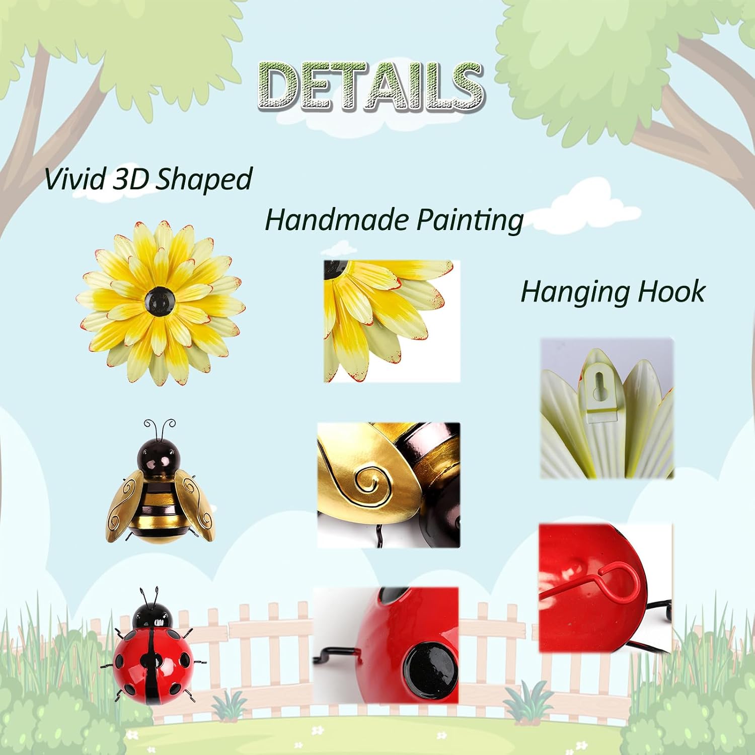 13Pcs Colorful Metal Garden Wall Decor Set