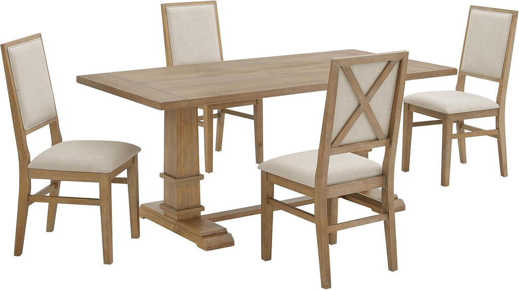 9-Piece Farmhouse Dining Set Rustic Brown & Creme