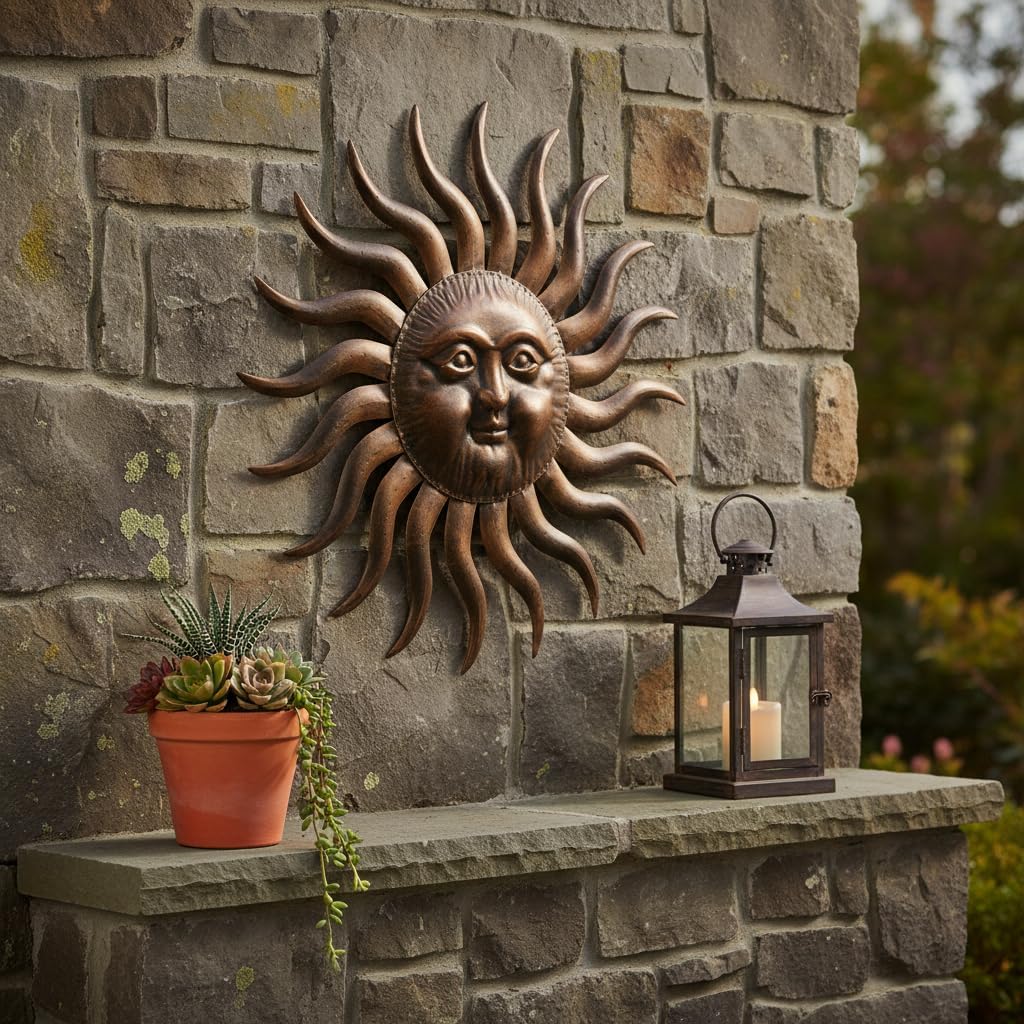 31" Bronze Metal Sun Face Wall Decor