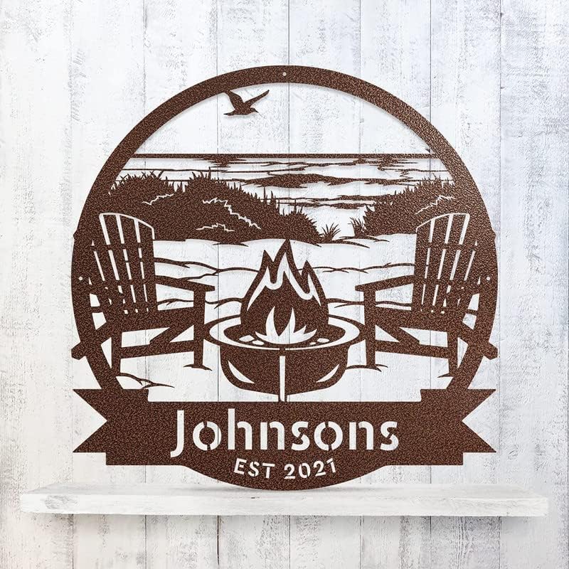 Beach Campfire Metal Monogram Sign