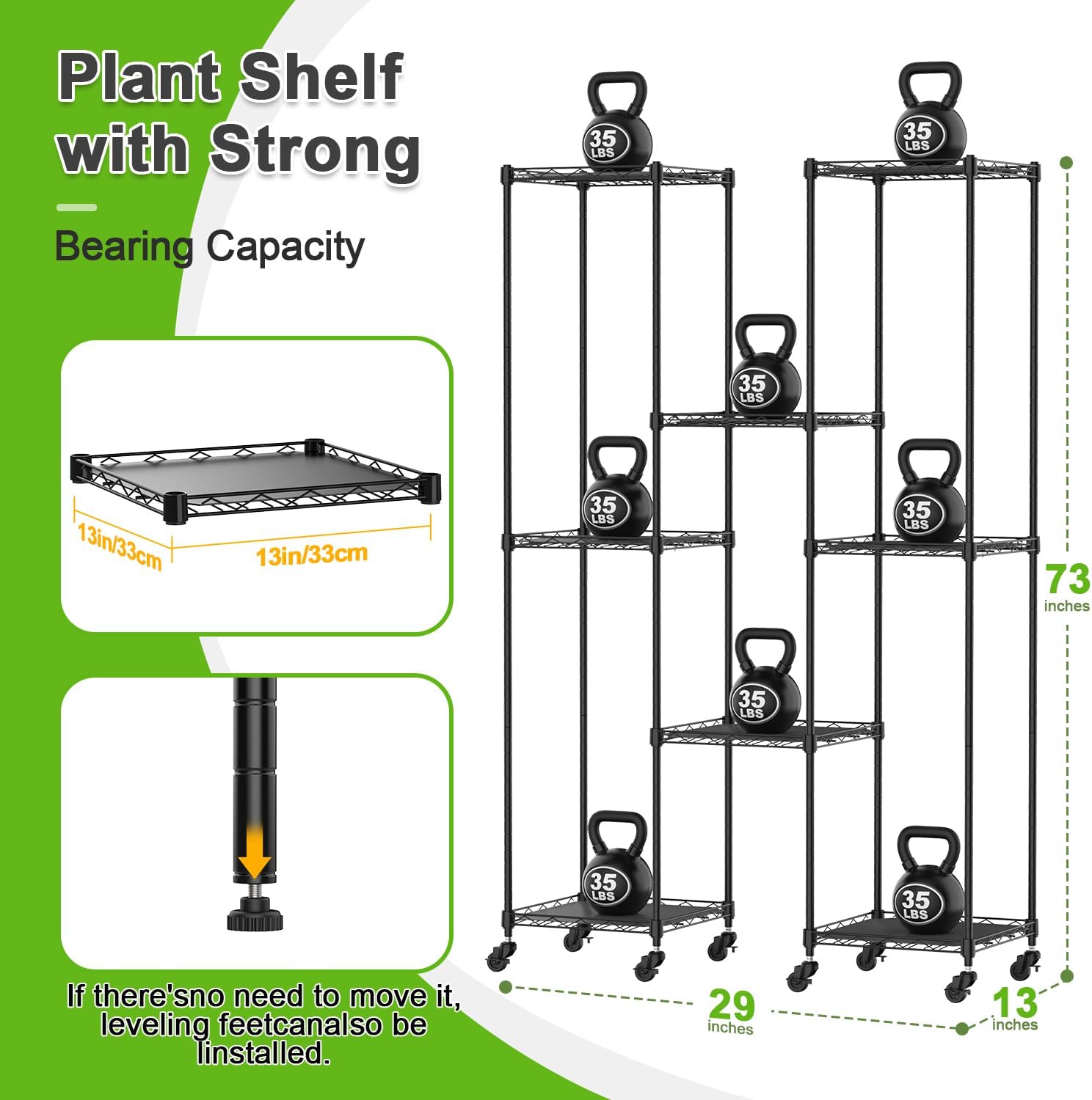 Metal Plant Stand with Grow Lights Black