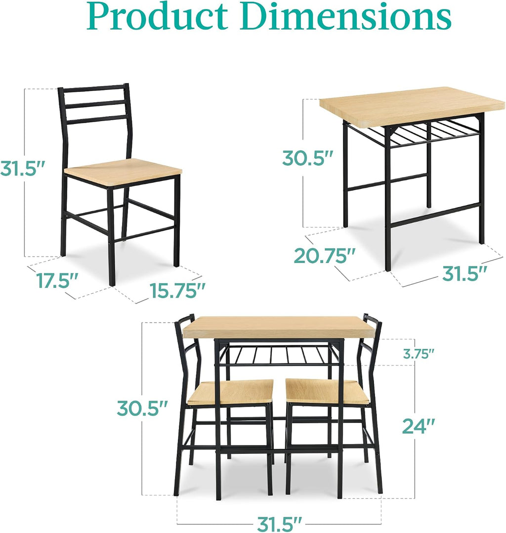 3-Piece Natural Black Space Saving Dining Set