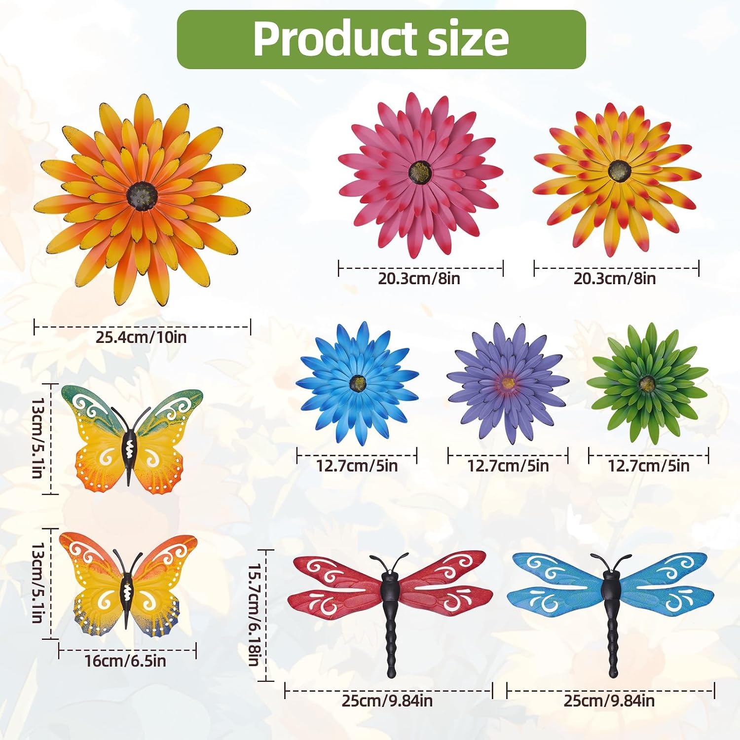 10Pcs 3D Metal Flower Wall Art Decor Kit