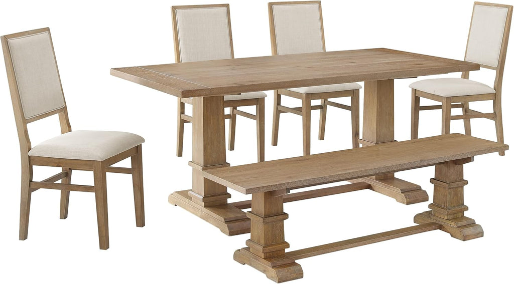 9-Piece Farmhouse Dining Set Rustic Brown & Creme
