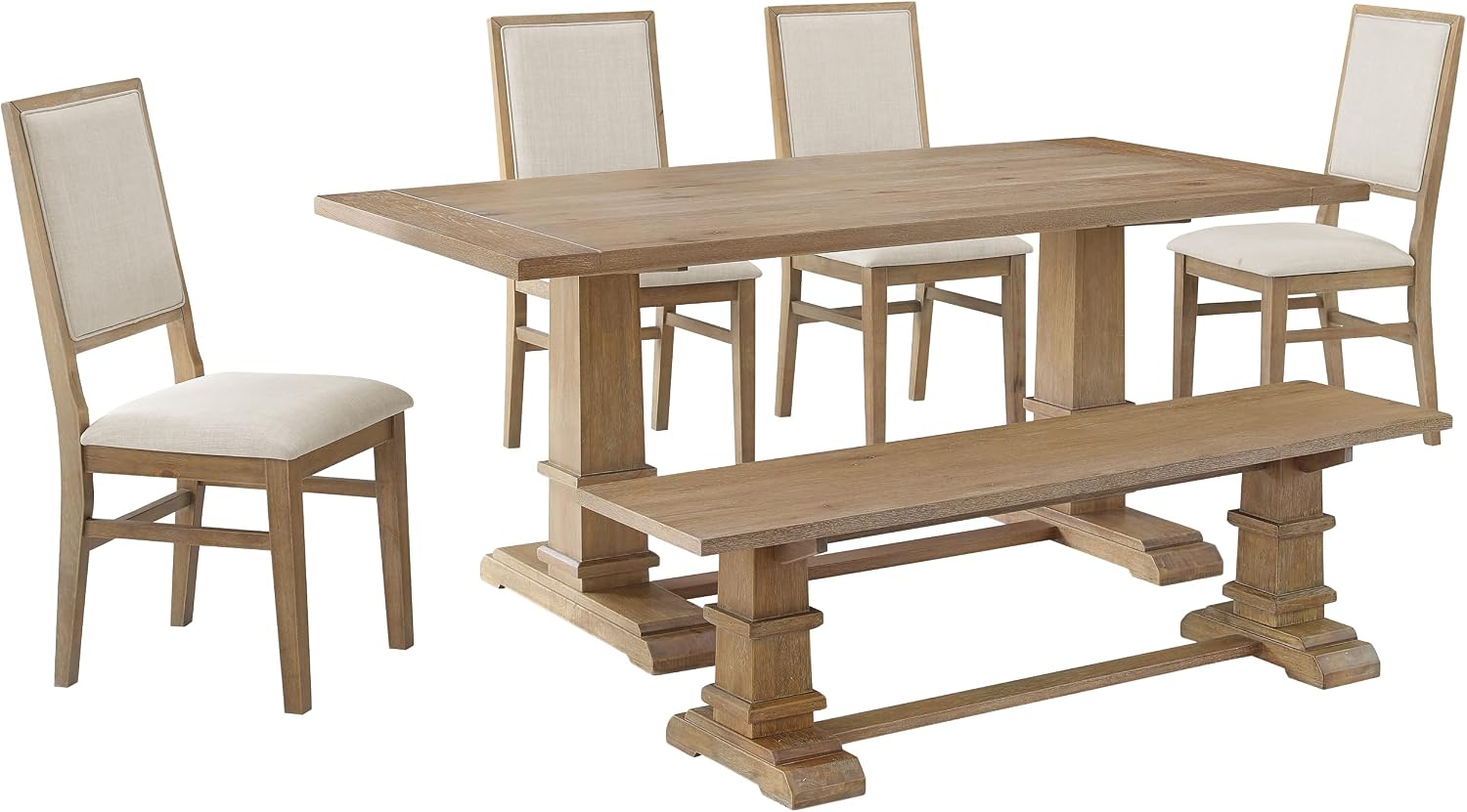 9-Piece Farmhouse Dining Set Rustic Brown & Creme