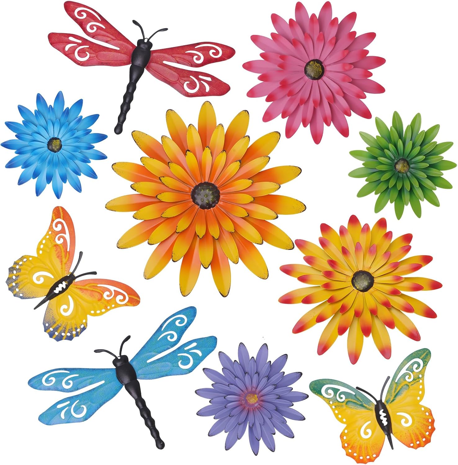 10Pcs 3D Metal Flower Wall Art Decor Kit