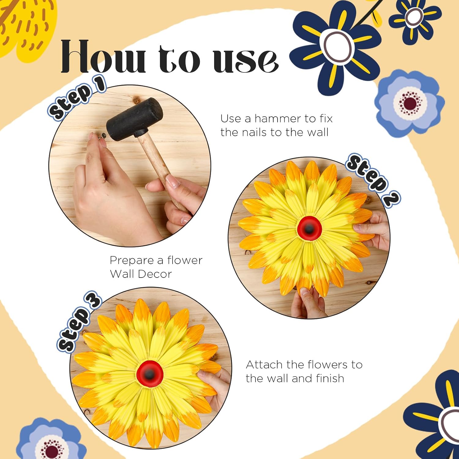 9Pcs 3D Metal Daisy Flower Wall Decor