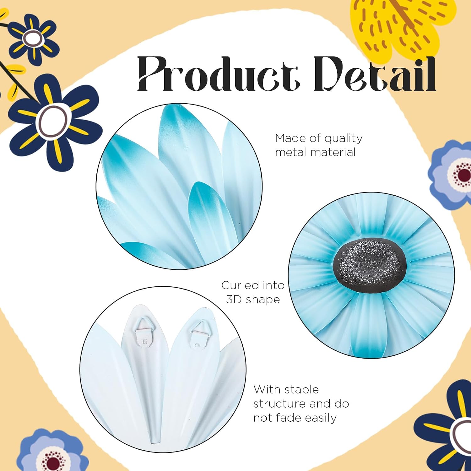 9Pcs 3D Metal Daisy Flower Wall Decor