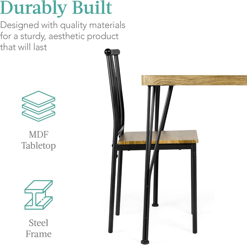 5-Piece Brown Wood Metal Dining Set