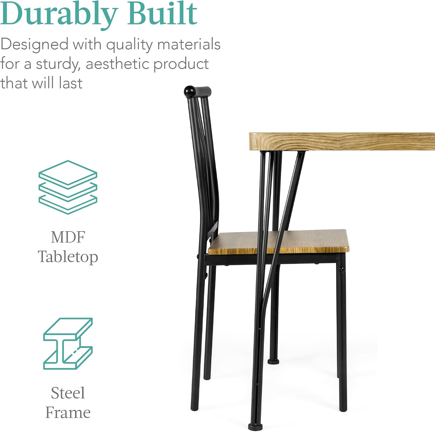 5-Piece Brown Wood Metal Dining Set