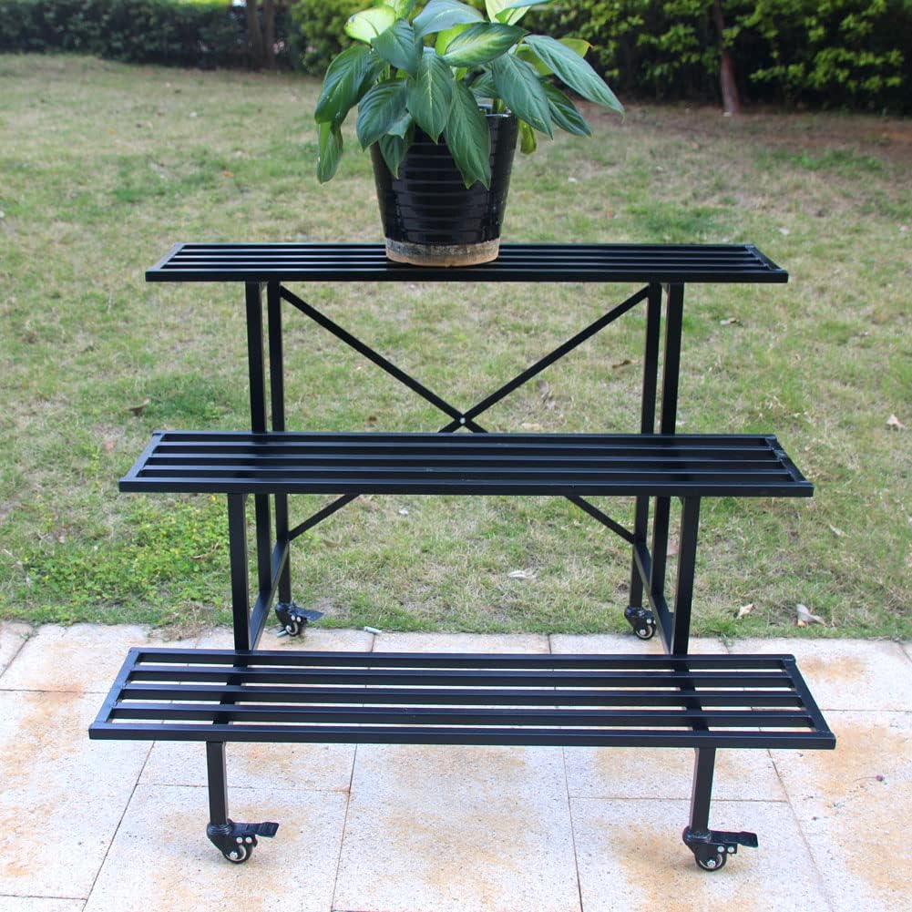 3 Tier Rolling Heavy Duty Metal Plant Stand