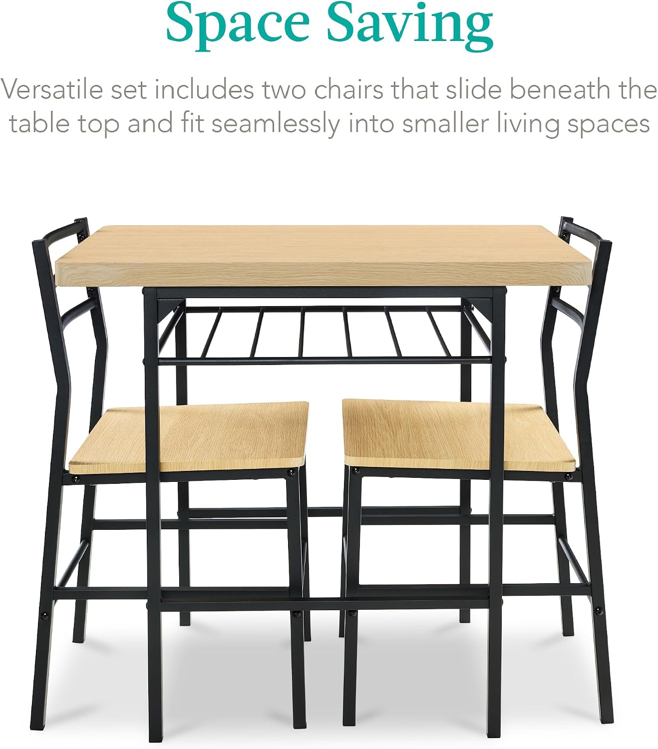 3-Piece Natural Black Space Saving Dining Set