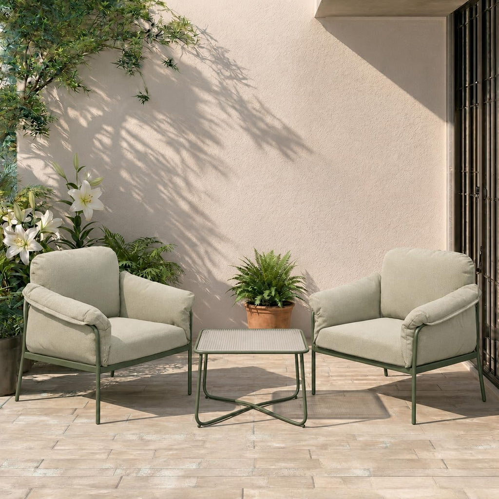 3 Piece Metal Patio Bistro Set With Cushions