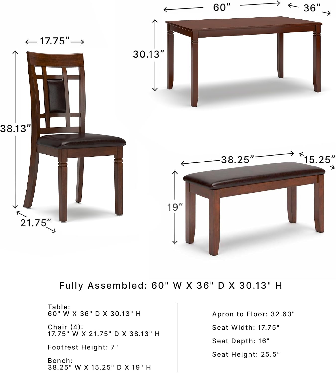 6-Piece Brown Dining Set with Bench