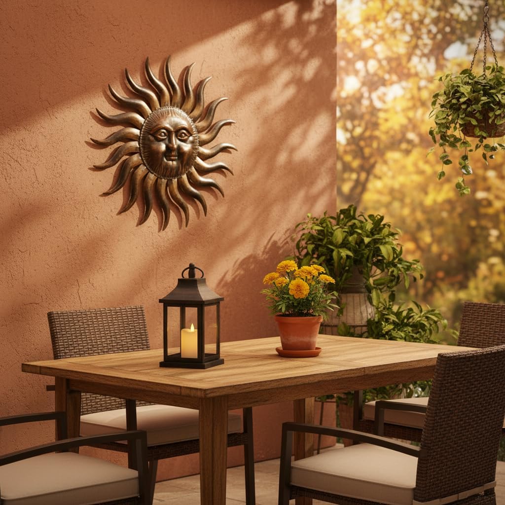 31" Bronze Metal Sun Face Wall Decor