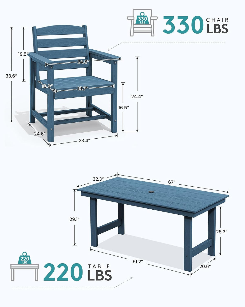 7-Piece Blue HDPE Outdoor Dining Set