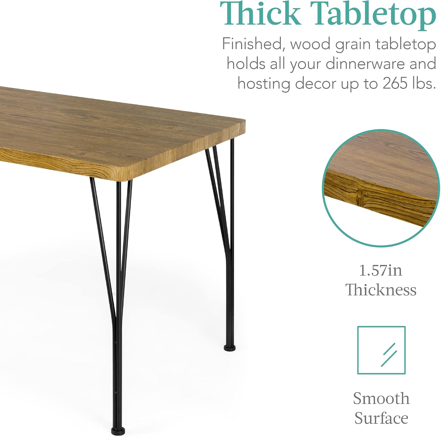 5-Piece Brown Wood Metal Dining Set
