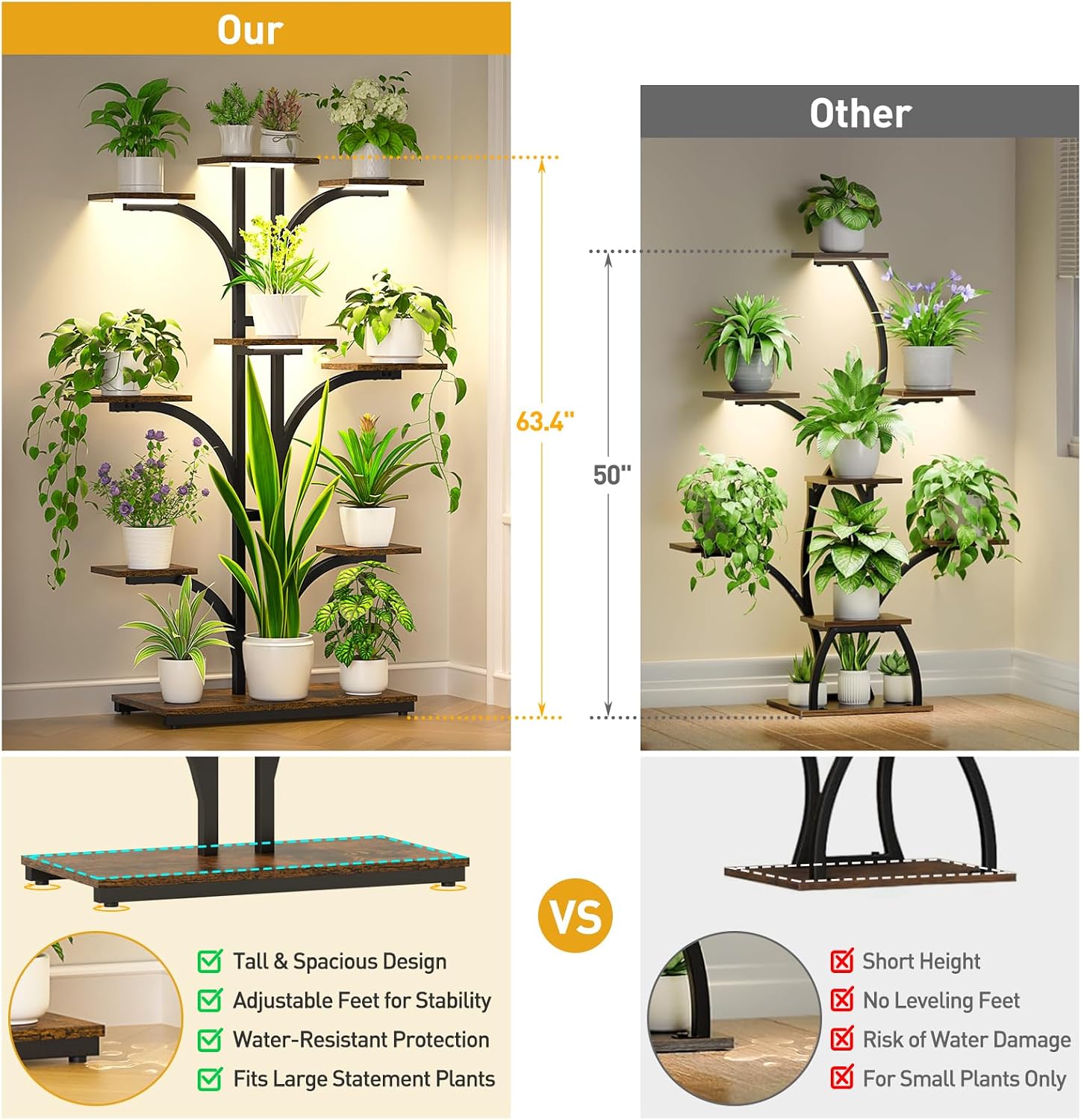64" Tree-Shaped Plant Stand with Grow Lights