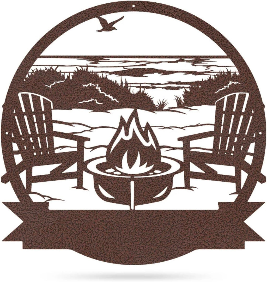 Beach Campfire Metal Monogram Sign
