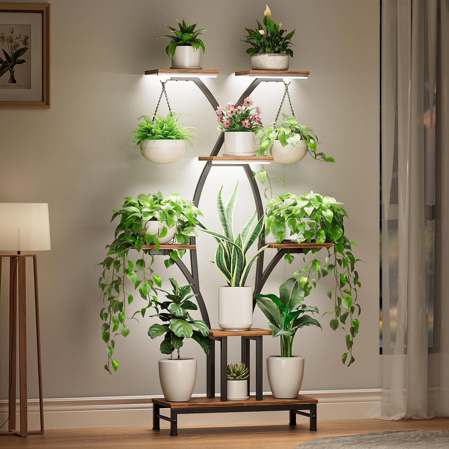 63" X-Shaped Corner Plant Stand With Grow Lights