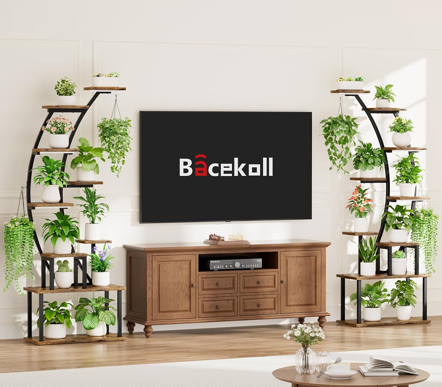 64" 9 Tier Curved Plant Stand with Grow Lights